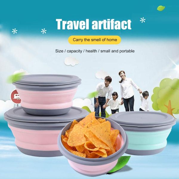 

storage bottles & jars 3pcs folding bowls outdoor camping tableware sets portable lunch bento box salad bowl cooking supplies for hiking pic
