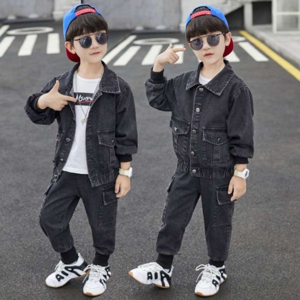 

korean children's 2021 new spring and autumn version of zhongda tongyang handsome denim two piece suit trend, White