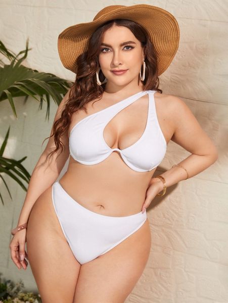 

3pack plain one shoulder plus bikini swimsuit j7q6#, Black