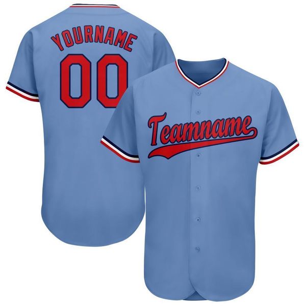

custom light blue red-navy baseball jersey, Blue;black