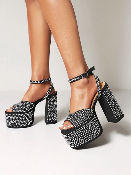 

2022 new style lady suede ladies leather 14cm chunky high heel sandals solid 6cm platform peep-toe dance wedding party shoes size 34-43 buck, Black