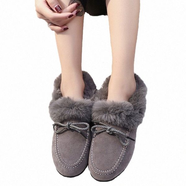 

female plush shoes winter new womens shoes round head flat plus velvet beanie thickened velvet winter boots snow boots 47zd#, Black