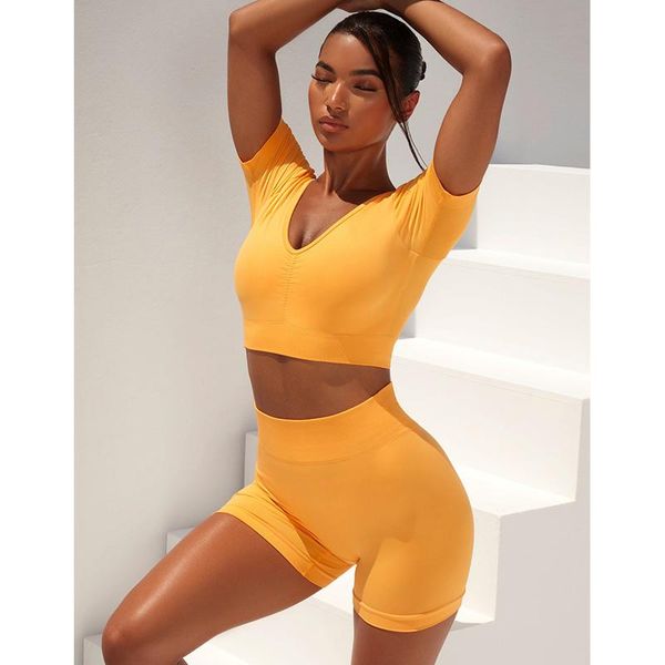 

yoga outfit women two piece fitness set feamle 2pcs crop bra leggings seamless sportsuit workout gym wear orange