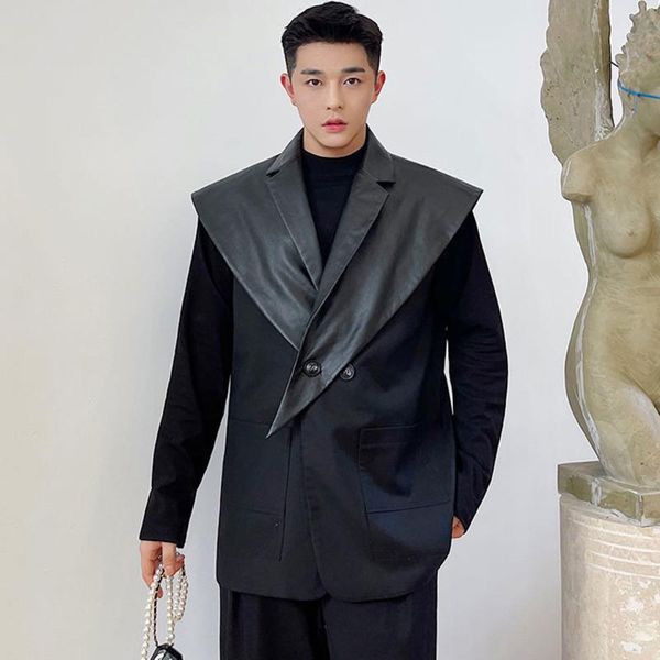 

men's vests personality detachable suit collar vest two-piece set sleeveless waistcoat 2021 autumn oversize, Black;white