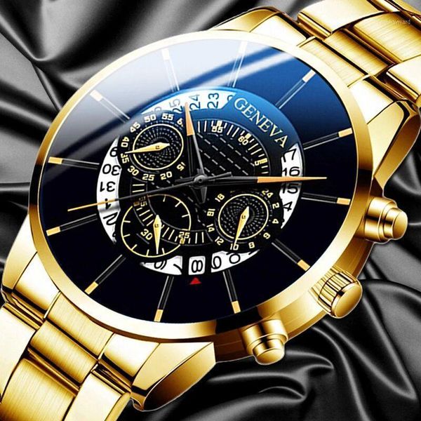 

wristwatches geneva fashion mens watches quartz wrist watch men date casual gold steel relogio masculino montre homme 2021, Slivery;brown