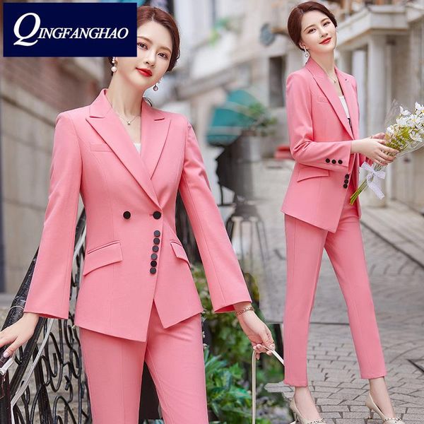 

women's two piece pants fashion temperament goddess fan suit jacket female autumn professional beautician host and winter blazer ky, White