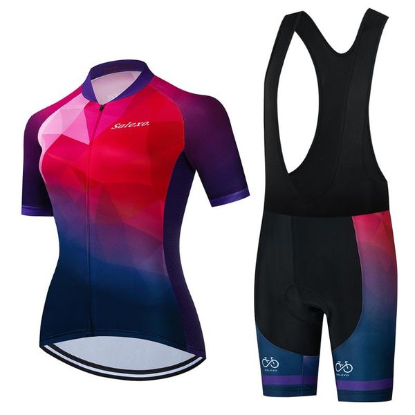 

racing sets 2021 summer women short sleeve cycling clothing ropa ciclismo bicycle jersey set female girl bike bib 19d pant, Black;blue