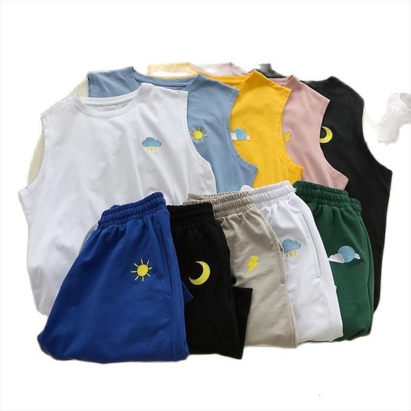 

2 piece summer sets mens tracksuits sleeveless t shits shorts sweatsuits cotton tracksuit set male jogger tank plus, Gray