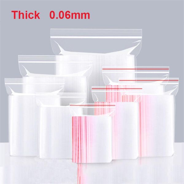 

storage bags 30/50/100/500pcs thick 0.06mm clear self sealing bag resealable pe food package transparent plastic