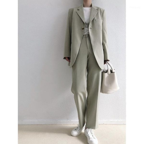 

women's tracksuits 2021 early spring suit small female loose casual shoulder pad professional solid color coat, Gray