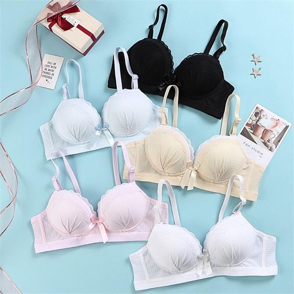 

bras girls students with lace and no steel ring underwear gathered together female adolescent thin bra, Red;black