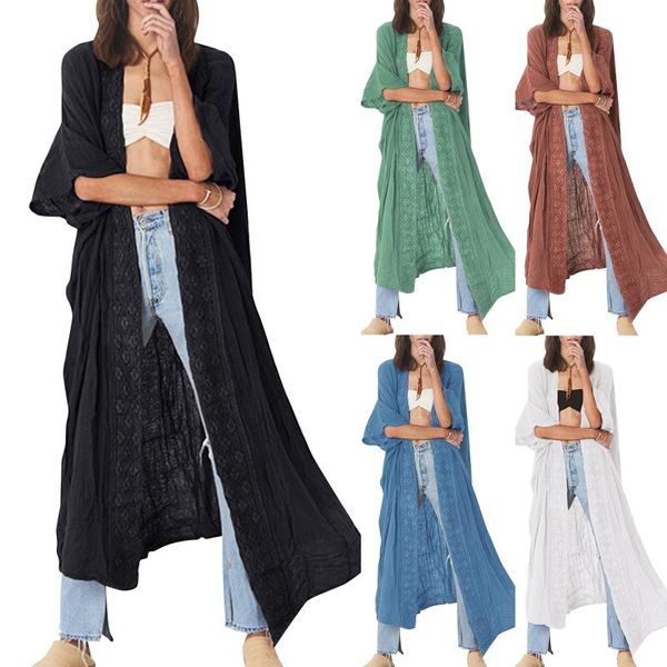 

women's swimwear white embroidered kimono bikini cover up women cardigan wrap beachwear beach dress long cover-ups plus size, White;black