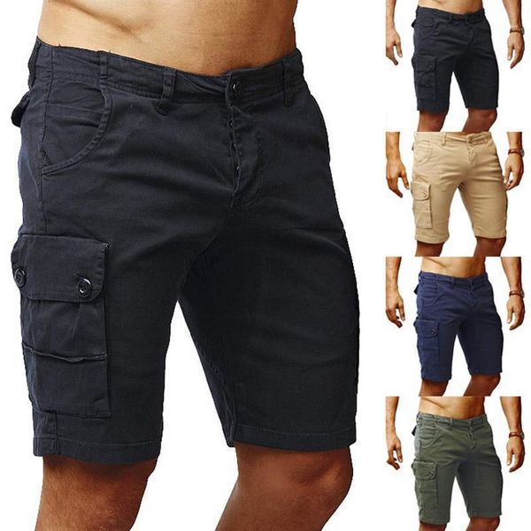 

men casual half pants solid color multi-pocket pant slim sport fitness breathable fashion sweatpants for summer men's shorts, White;black