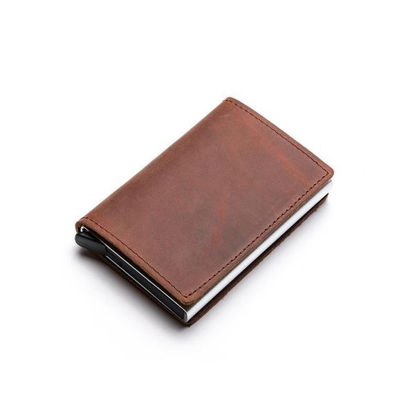 

bycobecy 2020 rfid anti-theft credit card holder genuine leather aluminum box slim thin smart new card case clutch pop-u qyljfs