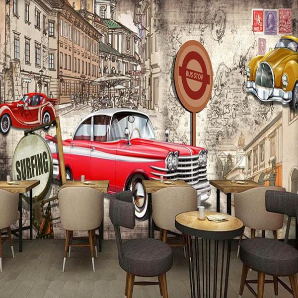 

wallpapers drop colomac po wallpaper retro red classic car european 3d kids wall paper bedroom papier peint mural