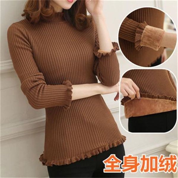 

women's sweaters thick female velvet sweater, for autumn and winter, medium turtleneck, slim, short, versatile, semi-tall collar, warm, White;black