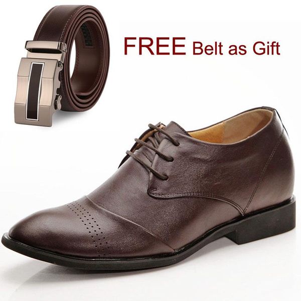 

dress shoes men formal leather pointed toe derby with belt as gift, Black
