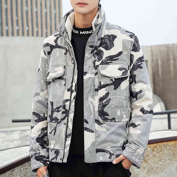 

stand collar thickened down jacket men's camouflage new loose and warm men's down jacket in winter, Black