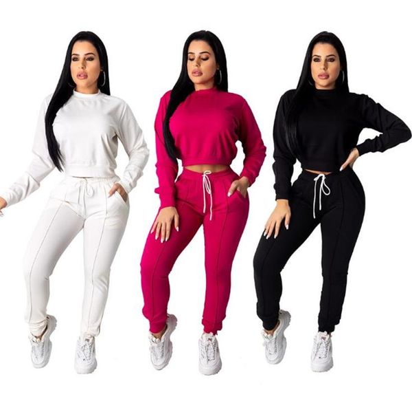 

women's two piece pants womens tracksuit set jogger solid color long sleeve sets casual loose 2 outfits, White