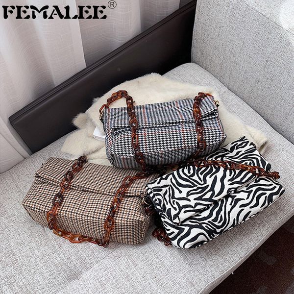 

trendy 2021 houndstooth vintage rectangle handbags for women temperament acrylic chain shoulder bag ins fashion crossbody bags c0228