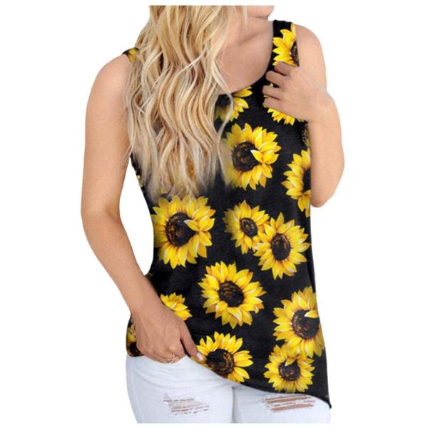 

women's tanks & camis women 2021 summer vest sunflower print o-neck sleeveless backless fashion tank haut femme, White
