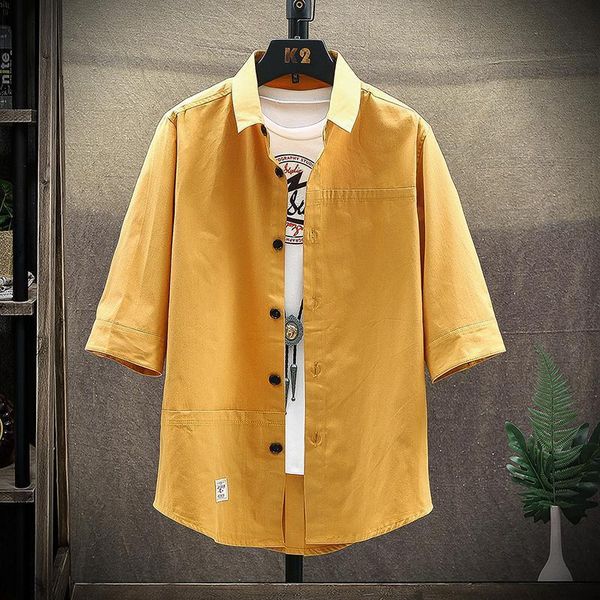 

men's casual shirts trendy fashion shirt 2021 three-quarter sleeve large size pure color non-iron loose workwear, White;black