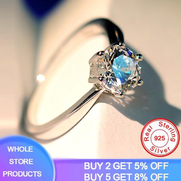 

cluster rings yanhui with certificate 1 / 2 gemstones zirconia diamond ring 925 sterling silver jewelry wedding bands for women, Golden;silver