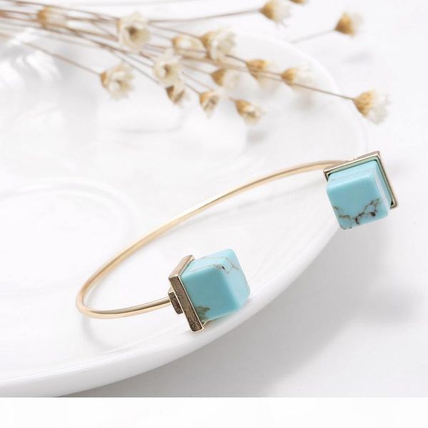 

geometric simple and fashion bracelet inlaid with white turquoise or turquoise,folk style lady adjustable bracelet