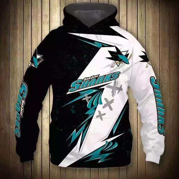 

men's hoodies & sweatshirts black blue stitching striped fish print sweatshirt san jose casual sharks hoodie
