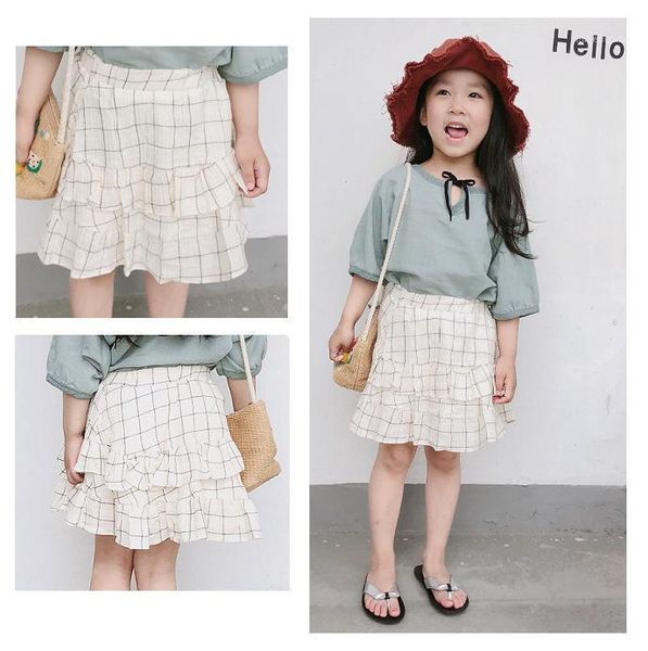 

skirts baby girl layered dress tiered skirt kids lovely summer cotton linen plaid princess children casual fashion cute1, Blue