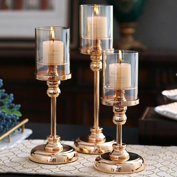 

candle holders metal pillar with glass cover for home decor wedding candlestick stand nordic decorative candelabros