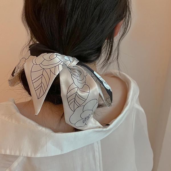 

scarves fashion women skinny scarf cream pink camellia printed silky chiffon slim girls headbands twill satin hair bag ribbon, Blue;gray