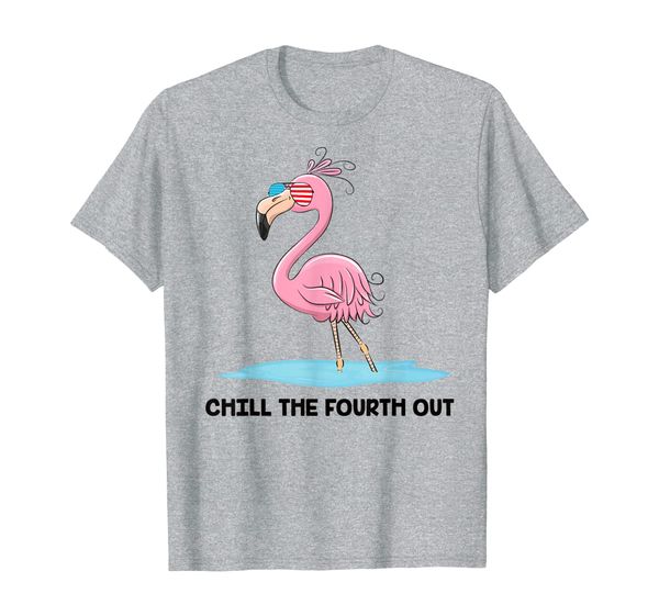 

chill the fourth out flamingo patriotic 4th of july shirt, White;black