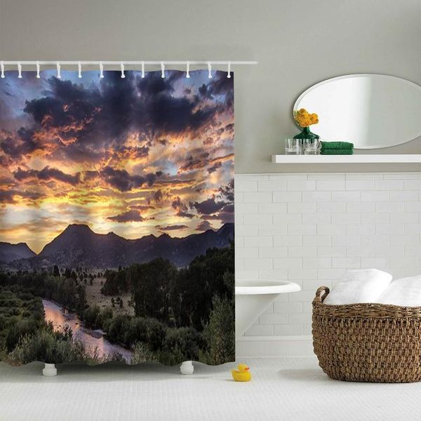 

shower curtains fabric curtain bathroom sunset dusk bath screen with hooks waterproof curtai home decor