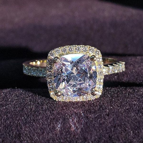 

wedding rings fashion cushion cut zirconia gold color engagement for women wholesale jewelry finger christmas gift r820-golden, Slivery;golden