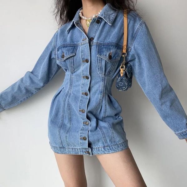 

casual dresses 2021 long sleeve bodycon denim dress women mini blue v neck autumn winter fashion y2k vintage elegant party, Black;gray