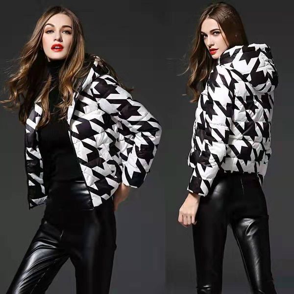 

swallow gird print down jacket for women luxury designer light down filled jackets womens puffer check winter hood coat clothing size s-2xl, Black