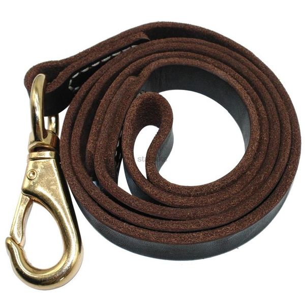 

heavy duty handmade leather dog leash lead dark brown black with gold hook for walking training all dog breeds qyleks