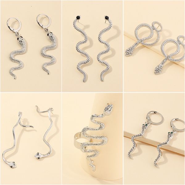 

beaded jewelry fashion snake texture silver inlaid diamond curved earrings