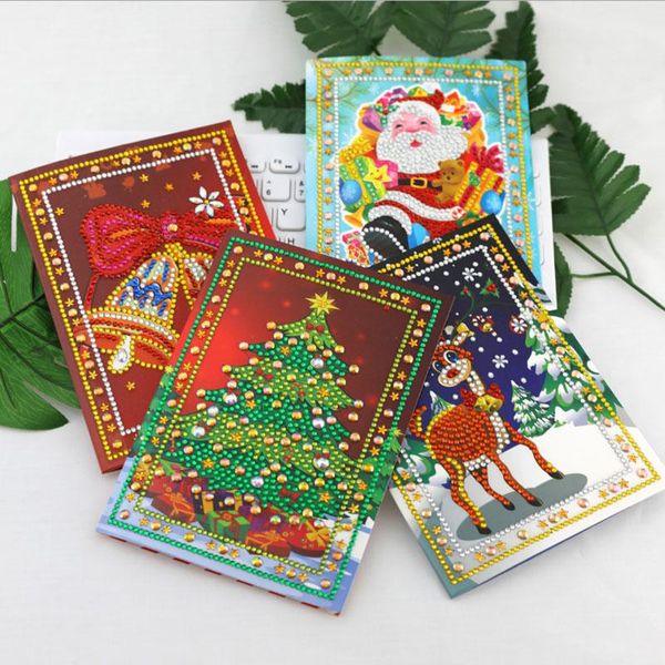 

greeting cards 4pcs 5d cartoon diamond painting kits cross stitch embroidery art envelope christmas paper cadeau noel