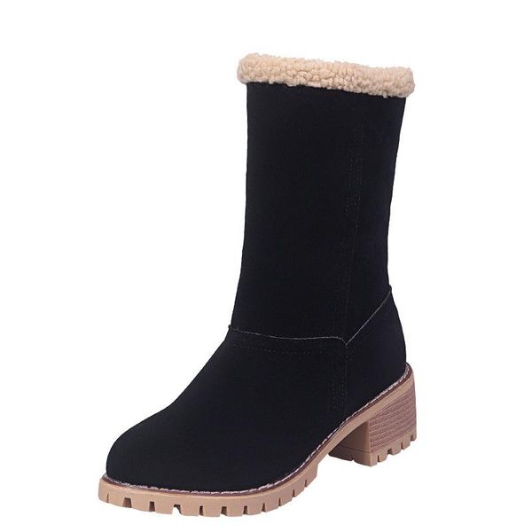 

boots women's shoes fashion simple plus velvet warm snow soft soles comfortable thick heel cuffs cotton large size, Black