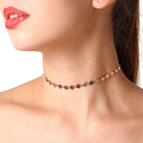 

versatile street fashion jewelry simple geometry diamond fish bone sequin necklace for women, Silver