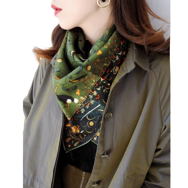 

scarves 100% silk scarf shawl women spring scenery & birds prints fashion large square head hijab 35"x35", Blue;gray