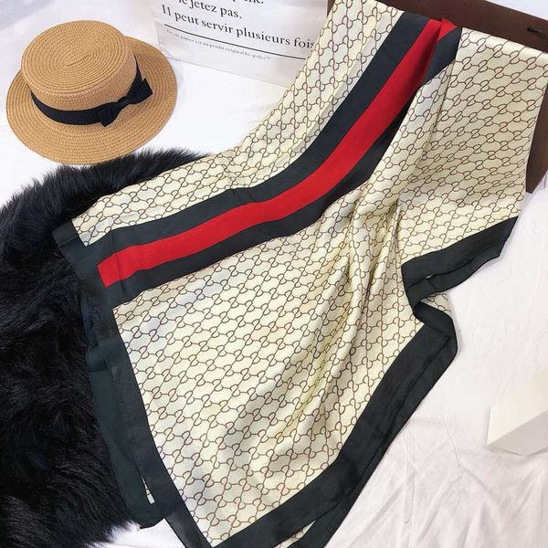 

simulation silk scarf female stripe letter spring and summer travel sun protection beach towel long headdress shawl, Blue;black