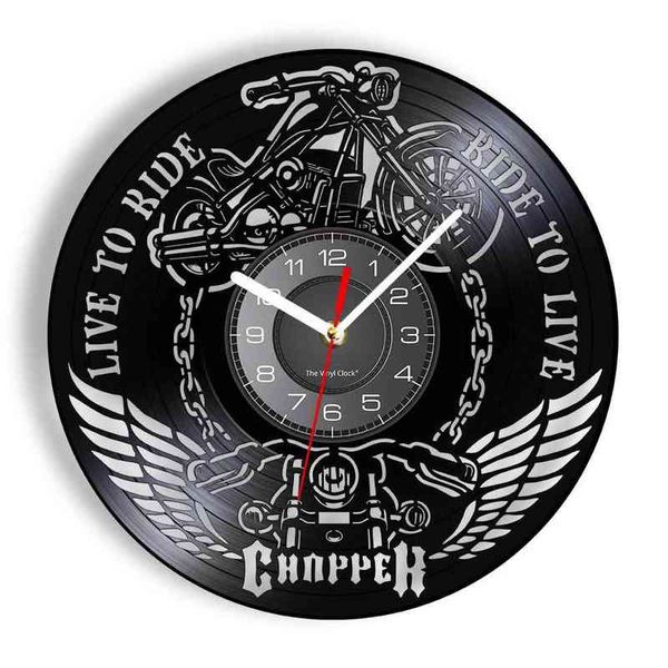 Live To Ride To Live Chopper Motorrad Vintage Vinyl Schallplatte Wanduhr Motorrad Mechaniker Kunstwerk Stille Uhr Wand Uhr H1230