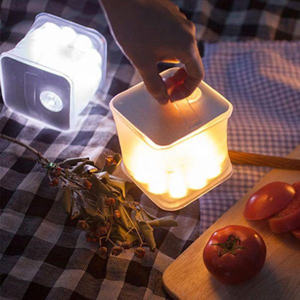 

novelty inflatable outdoor lantern led waterproof travel hiking foldable square shape camping light solar floating lamp dimmable