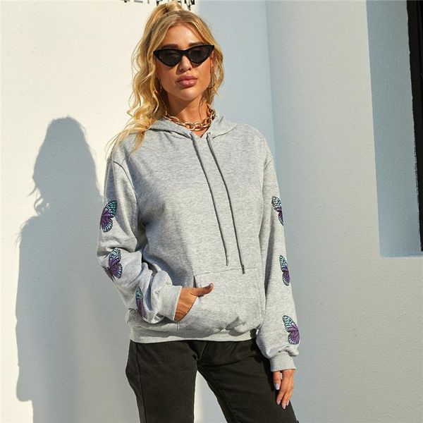 

women's hoodies & sweatshirts women fashion autumn winter butterfly print sweatshirt printed long sleeve gray top, Black