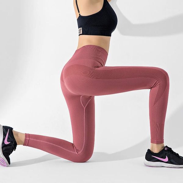 

yoga outfits peach tight pants high waist belly 9-point women's elastic slim quick-drying sports bottoming fitness1, White;red