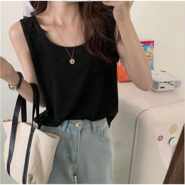 

women's loose solid color vest inner straps shirt cotton t shirt 210304, White