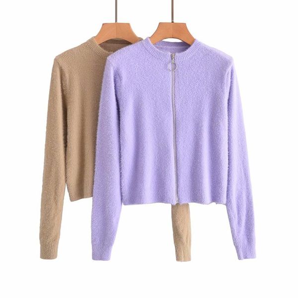 

women's jackets nice sweet women o neck slim jacket spring-autumn fashion ladies high street coat female solid color faux mink knitted, Black;brown